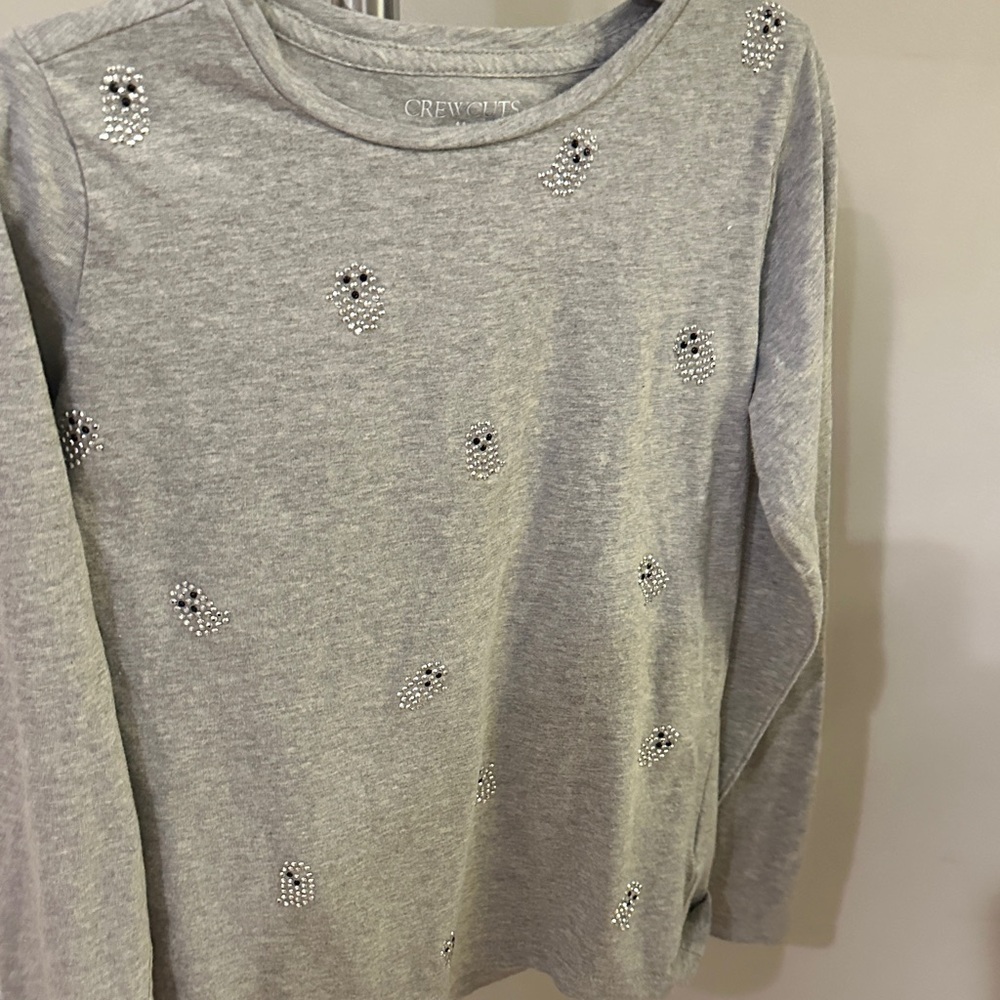 Crewcuts Light Gray Embellished Top with sequin ghosts